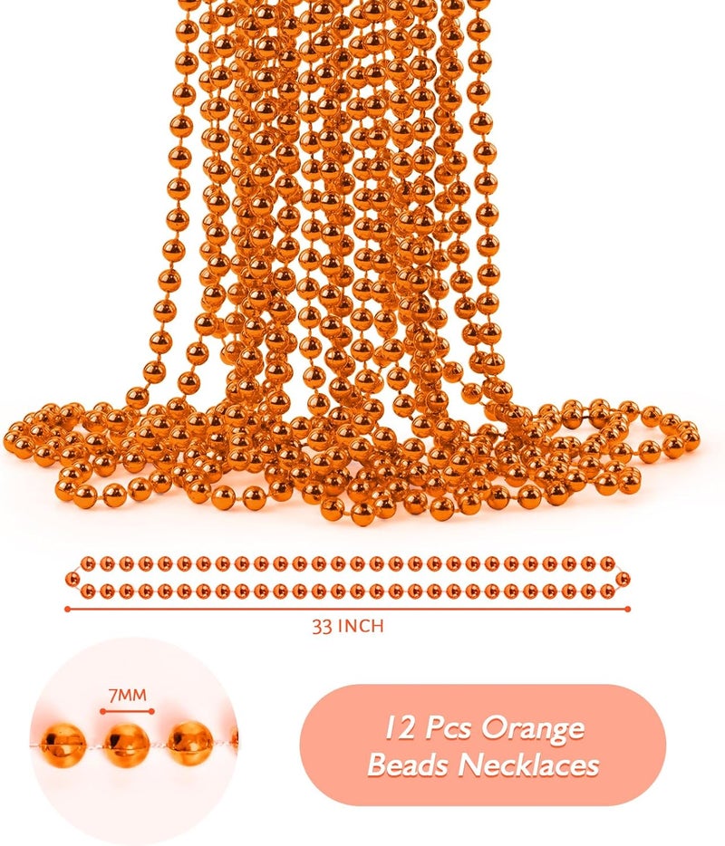 ZZYFGH 12 Pcs Orange Bead Necklace, 33" 7mm Orange Halloween Bead Necklaces, Mardi Gras Beads Necklaces Costume Bulk, Festival Parade Throw Accessories for Mardi Gras Halloween Wedding Celebrations Decor - Image 2